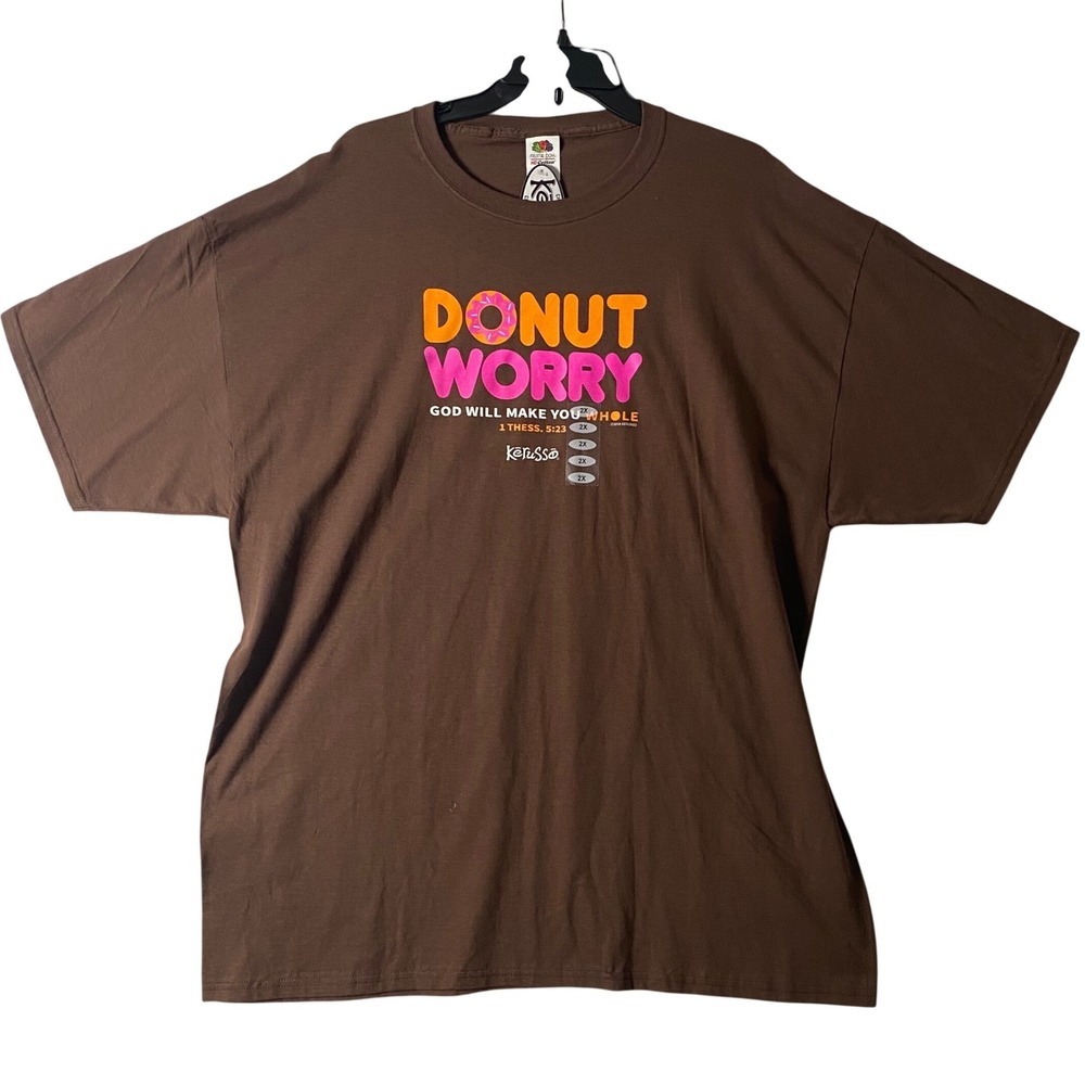 Donut Worry Christian T-Shirt Men‎ 2XL Brown Religious Graphic Tee NEW Kerusso